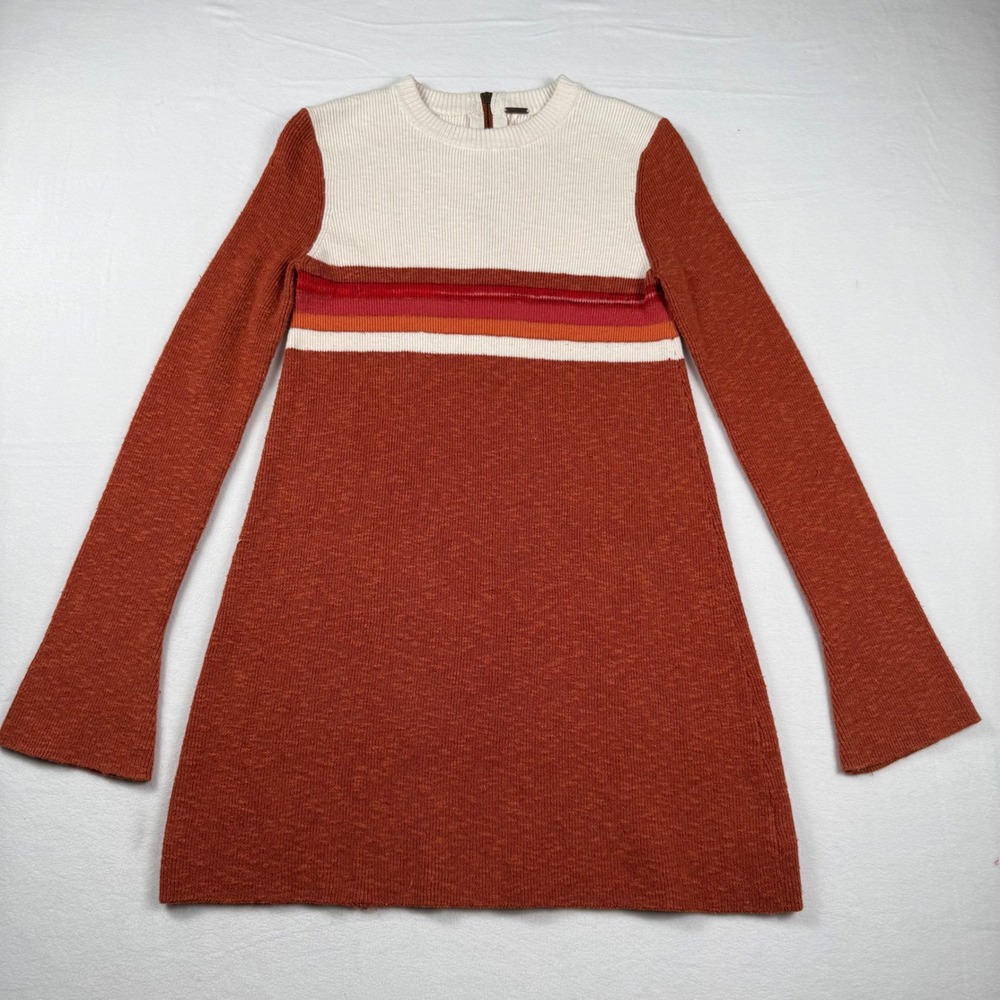 Free People Sweater Dress Bell‎ Sleeve Boho Retro 70s Stripe Mini Size S